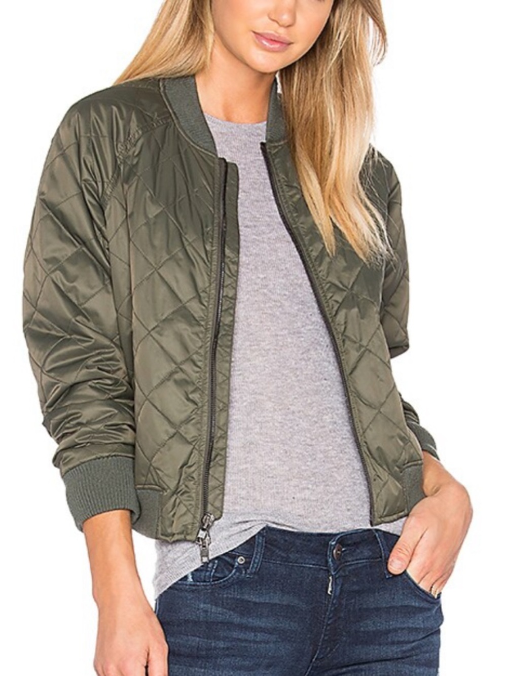 Vince Olive Nylon Quilted Bomber Jacket